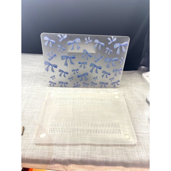 Clear Frosted MacBook Case With Blue Bow Print Design - Picture 3 of 4